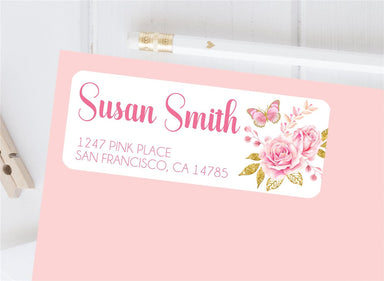 Pink & Gold Butterfly Address Labels