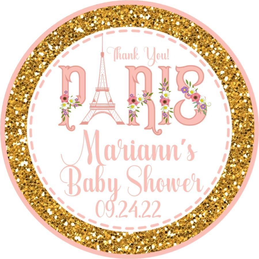 Pink & Gold Paris Baby Shower Stickers Or Favor Tags