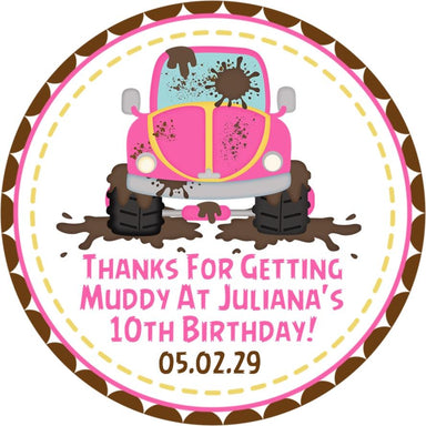 Pink Mudding Birthday Party Stickers