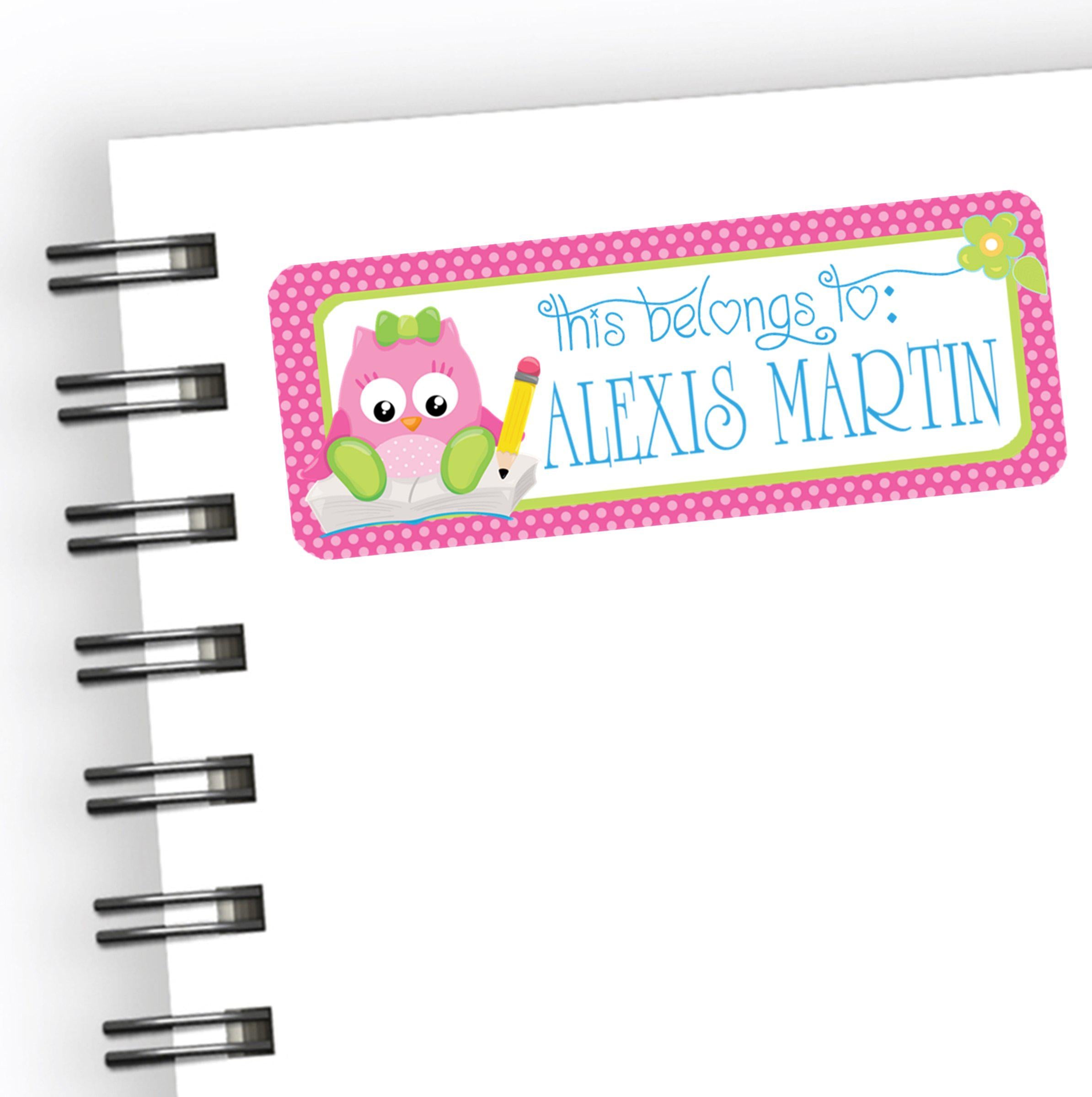 Pink Owl Back To School Supply Name Labels