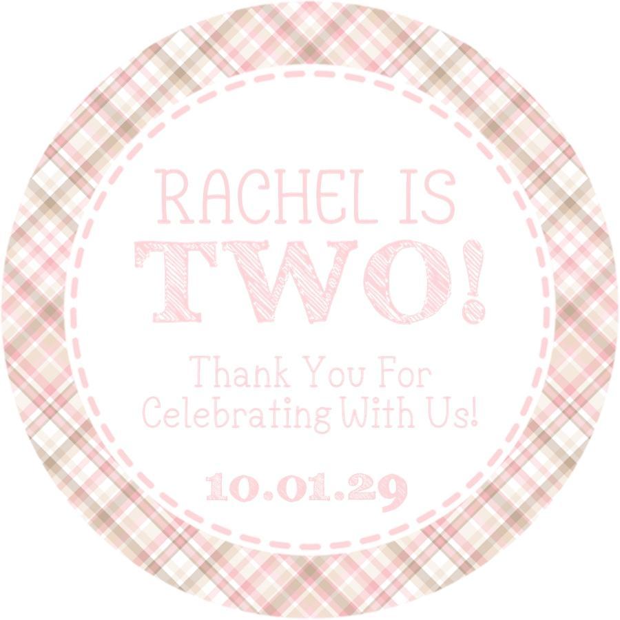 Pink Plaid Birthday Party Stickers Or Favor Tags