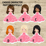 Pink Princess Birthday Party Stickers