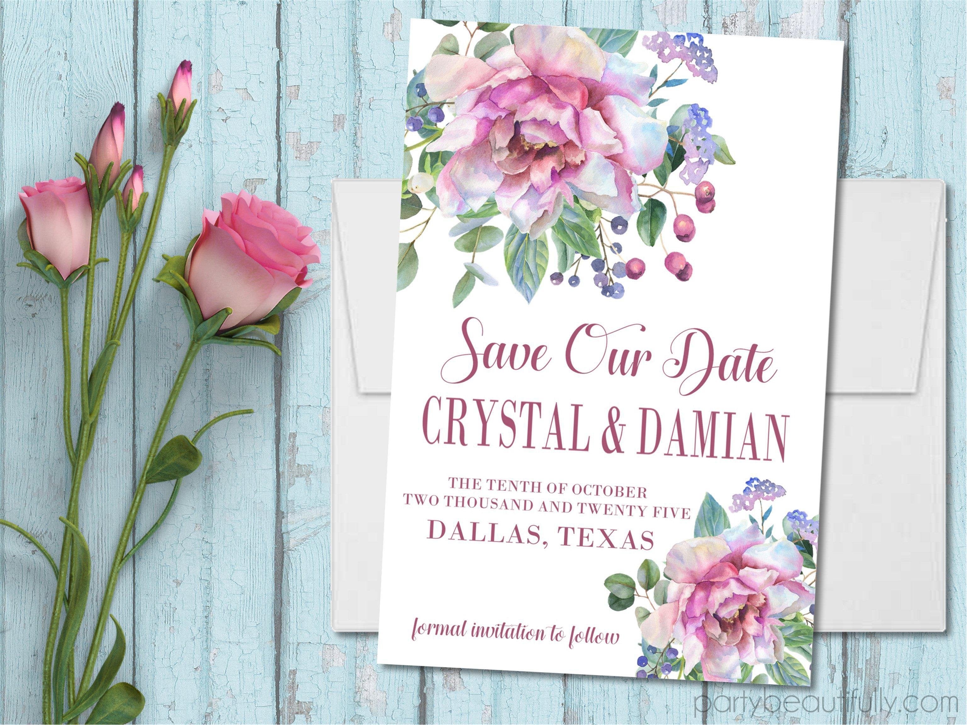 Pink Rose Wedding Save The Date Cards