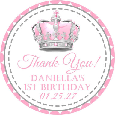 Pink & Silver Princess Birthday Party Stickers Or Favor Tags
