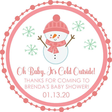 Pink Snowman Baby Shower Stickers