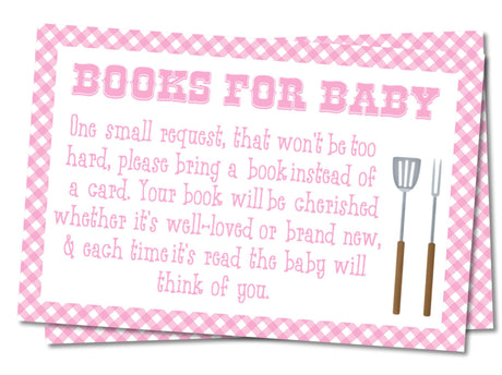 Pink BBQ Baby Shower Book Request Cards Printable