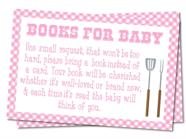 Pink BBQ Baby Shower Book Request Cards Printable