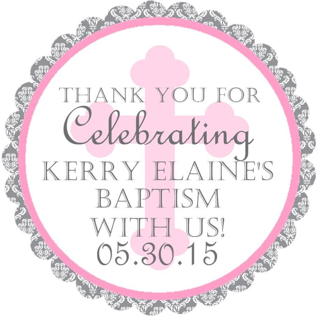 Pink Baptism stickers with cross design