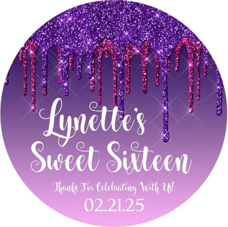 Pink & Purple Drip Sweet 16 Birthday Stickers