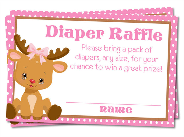 Pink Reindeer Baby Shower Diaper Raffle Tickets Printable PDF Download