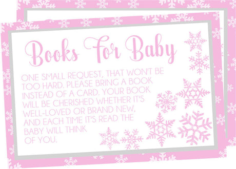 Pink Snowflake Baby Shower Book Request Cards Printable
