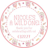 Pink Wild One first birthday sticker with dreamcatchers