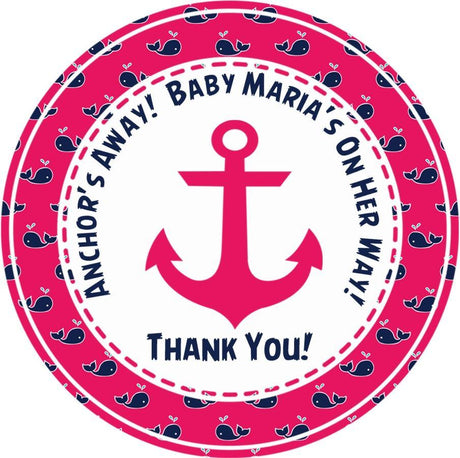 Pink anchor and whale nautical baby shower sticker