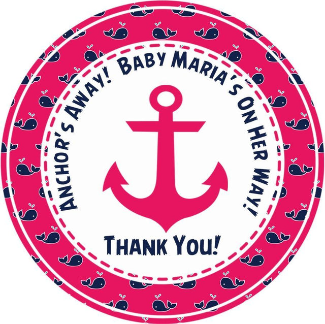 Pink anchor and whale nautical baby shower sticker