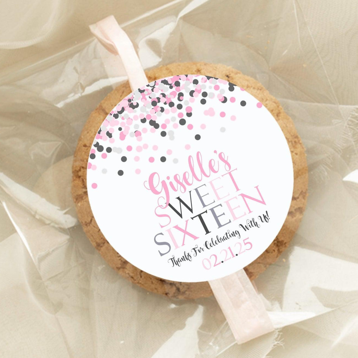 Pink and Gray Confetti Sweet 16 Sticker Design