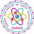 Pink and aqua atom science birthday sticker
