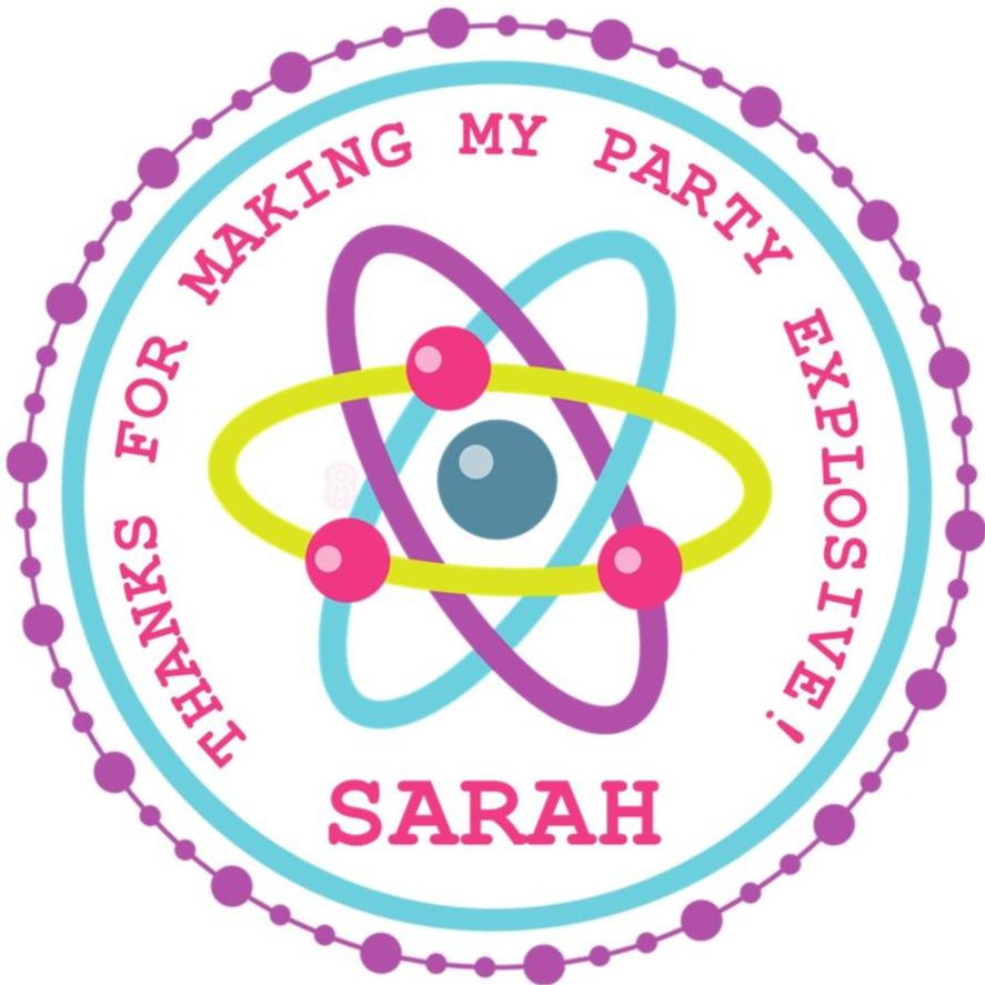 Pink and aqua atom science birthday sticker