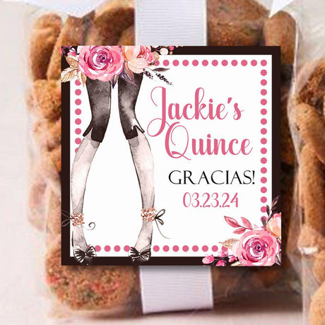 Pink and black quinceañera stickers with high heel illustration