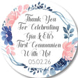 Pink and blue floral First Communion sticker