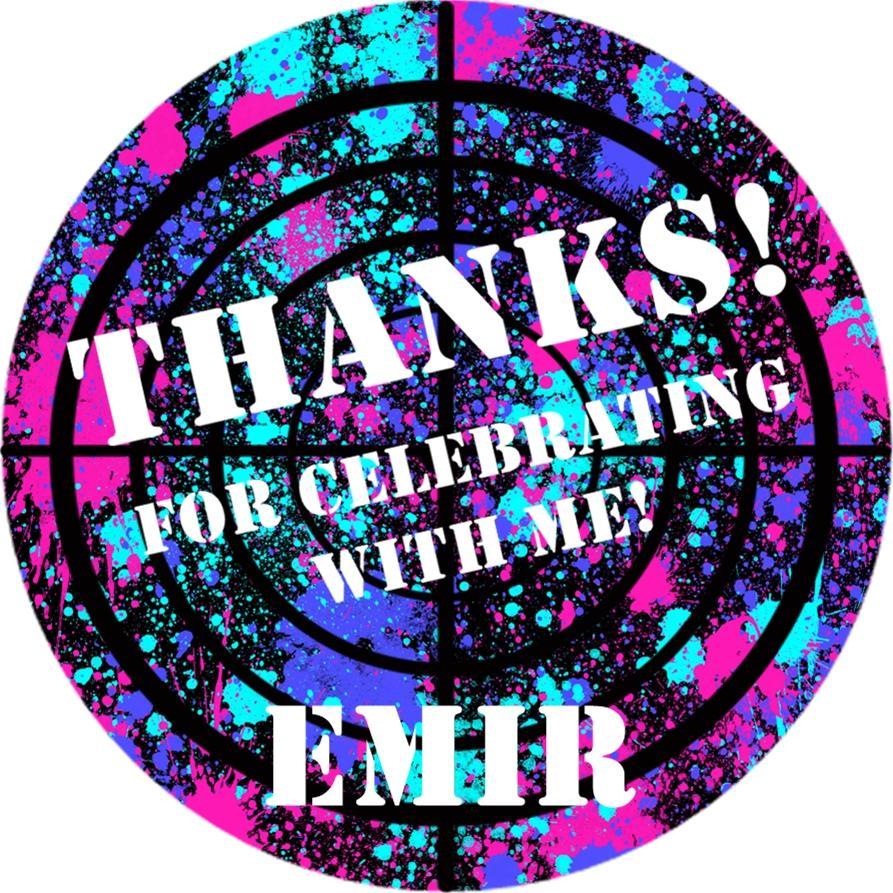 Pink and blue splatter paintball birthday sticker with target