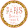 Pink and gold Paris birthday sticker with Eiffel Tower floral theme