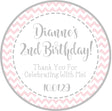 Pink and gray chevron birthday sticker with custom text