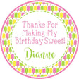 Pink and green popsicle birthday thank you sticker