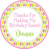 Pink and green popsicle birthday thank you sticker