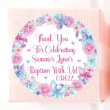 Pink and purple butterfly floral Baptism sticker