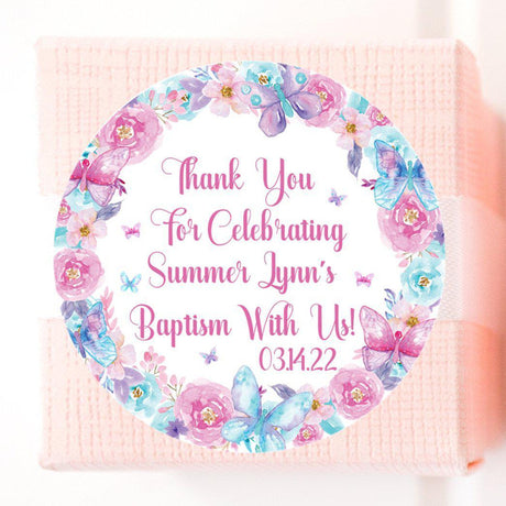 Pink and purple butterfly floral Baptism sticker