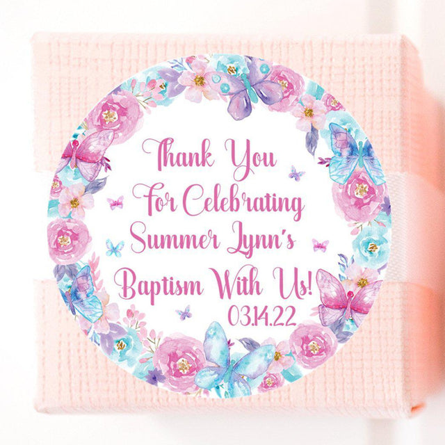 Pink and purple butterfly floral Baptism sticker