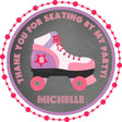 Pink and purple roller skating birthday sticker with name Michelle