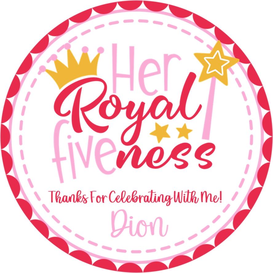 Pink and red Her Royal Fiveness 5th birthday princess sticker with crown