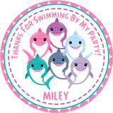 Pink and teal baby shark birthday sticker with personalized name