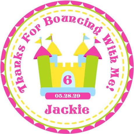 Pink and yellow bounce house birthday sticker