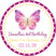 Pink and yellow butterfly birthday sticker with dotted border