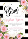 Pink black watercolor rose invitation cards elegant garden style