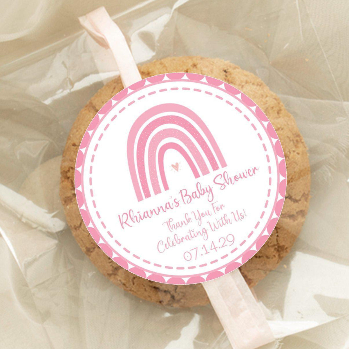 Pink boho rainbow baby shower stickers