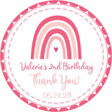 Pink boho rainbow birthday sticker with personalized text