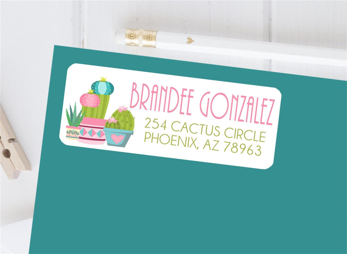 Pink cactus personalized address labels