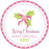 Pink candy cane Christmas sticker with bow design