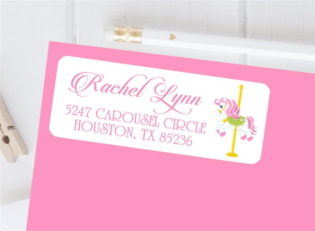 Pink carousel horse address labels