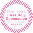 Pink chevron communion sticker with name