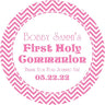 Pink chevron communion sticker with name