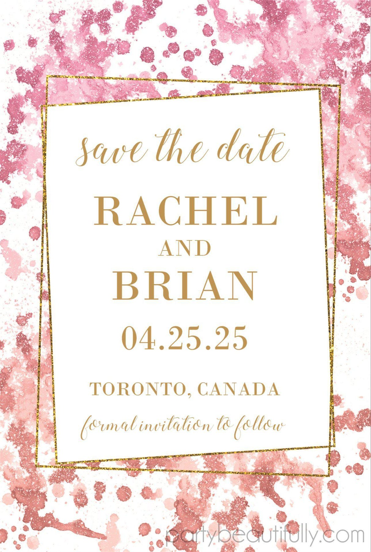 Pink copper wedding save the date cards
