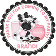 Pink cow milk and cookies birthday sticker with scalloped border