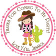 Pink cowgirl birthday sticker with cactus and rope