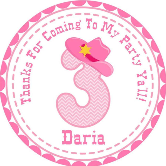 Pink cowgirl birthday sticker with hat and number