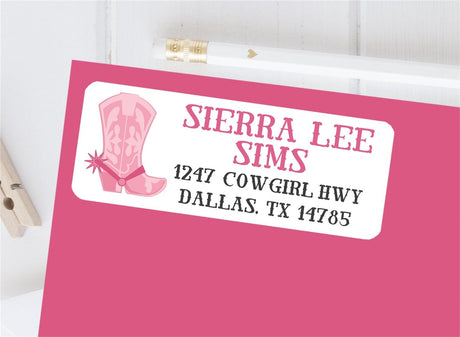 Pink cowgirl boot address labels