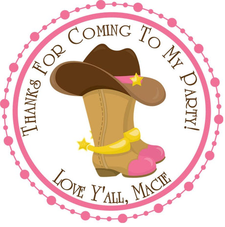 Pink cowgirl boots and hat birthday sticker